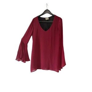 show me your mumu Boho Blouse Size Small Burgundy Bell Sleeves